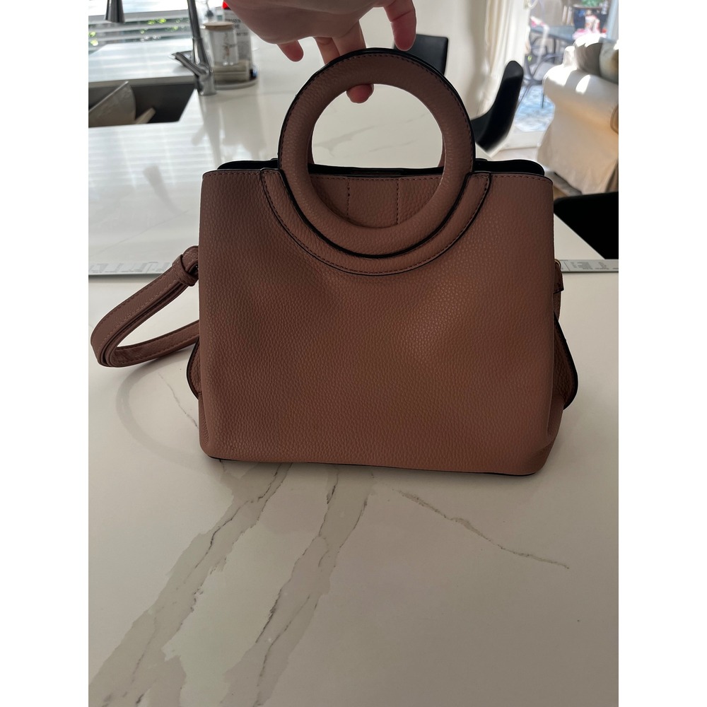 Blush Pink Circle Handle Crossbody Satchel Purse with Gold Hardware